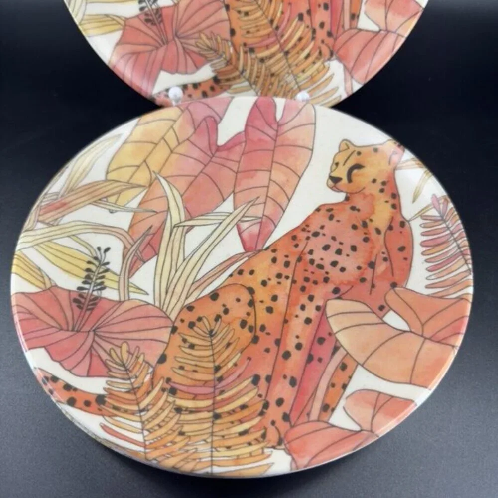 PRIMROSE ALLEY Bamboo‎ Fiber Dish Plate Tropical Palm Floral 8inch Set 4 Plates
